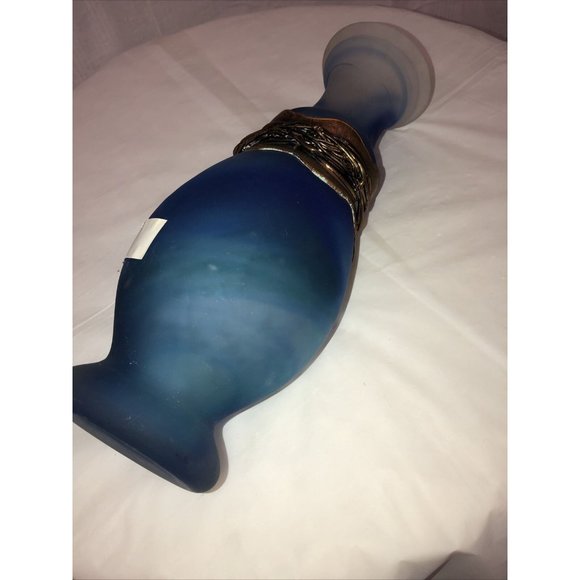 Handmade Art Glass Vase Coated Metal Blue - Picture 7 of 9